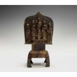 A Chinese bronze votive buddha triad group with two supporters, Northern Wei Dynasty style, height