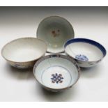 Four various Chinese porcelain bowls, 18th century, largest bowl size height 11cm, diameter 26cm.