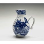 A Chinese Export porcelain blue and white jug, 18th century, depicting a river scene, height 13cm,