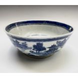 A Chinese Export porcelain blue and white punch bowl, 18th century, height 14cm, diameter 34cm.