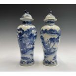 A pair of Chinese porcelain blue and white vases, late 19th century, four character Kangxi mark,