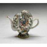 A Chinese famille verte porcelain 'Cadogan' wine pot, 19th century, with figural scenes, birds and