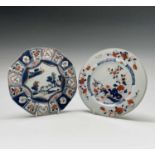 A Chinese Imari porcelain octagonal plate, 18th century, the landscape of trees, pagoda and