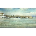 Bob DEVEREUX (b. 1940)View of Smeaton's Pier, St Ives WatercolourSigned and dated 197925 x 45cm