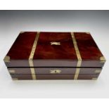 A Victorian mahogany brass bound writing box, the lid with brass inset cartouche inscribed '