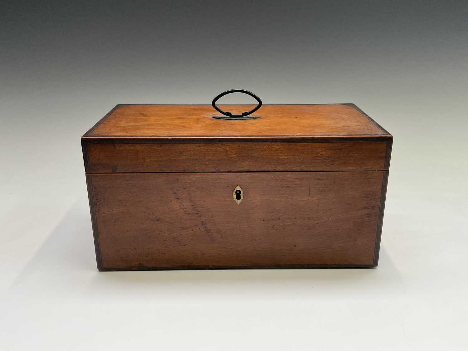 A George III satinwood and rosewood banded tea caddy, fitted with two lidded compartments and a - Image 5 of 7