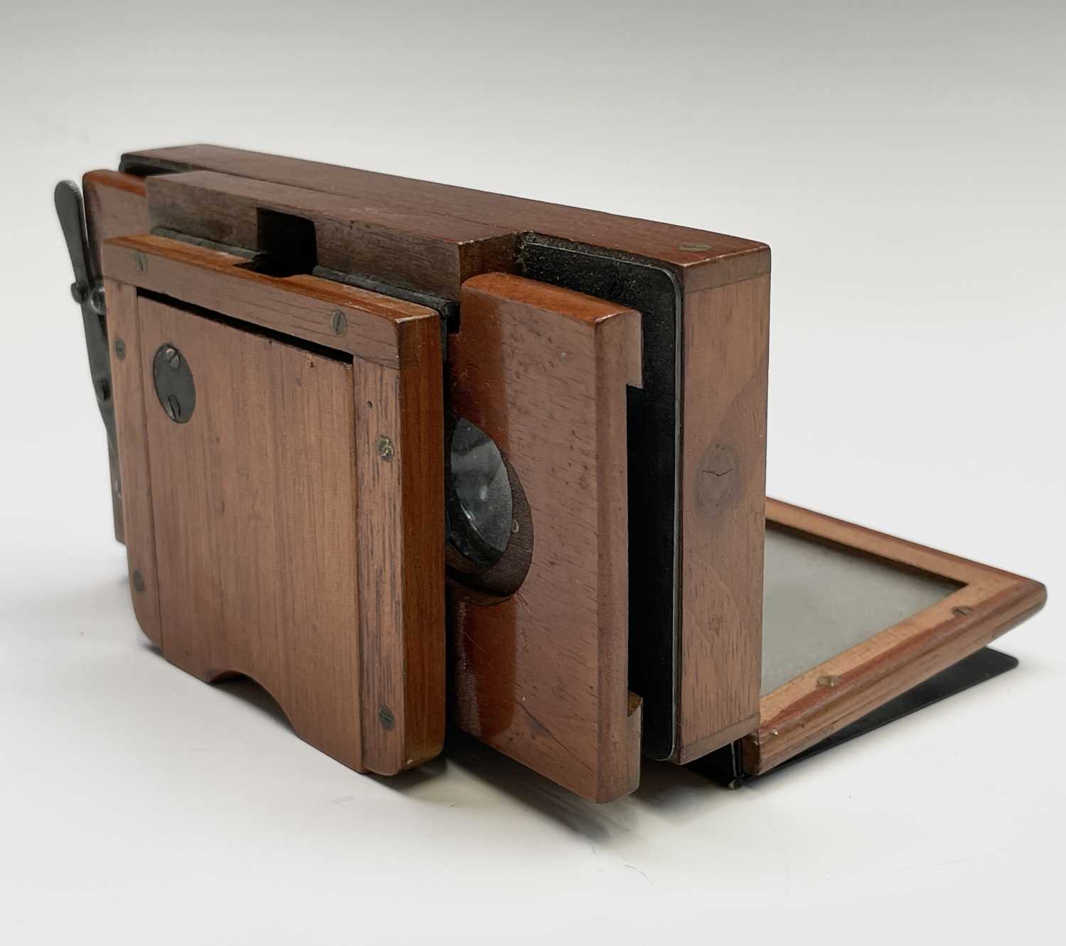 A mahogany folding stereoscope viewer, labelled for Verascope Richard, width 12.5cm, together with a - Image 5 of 13