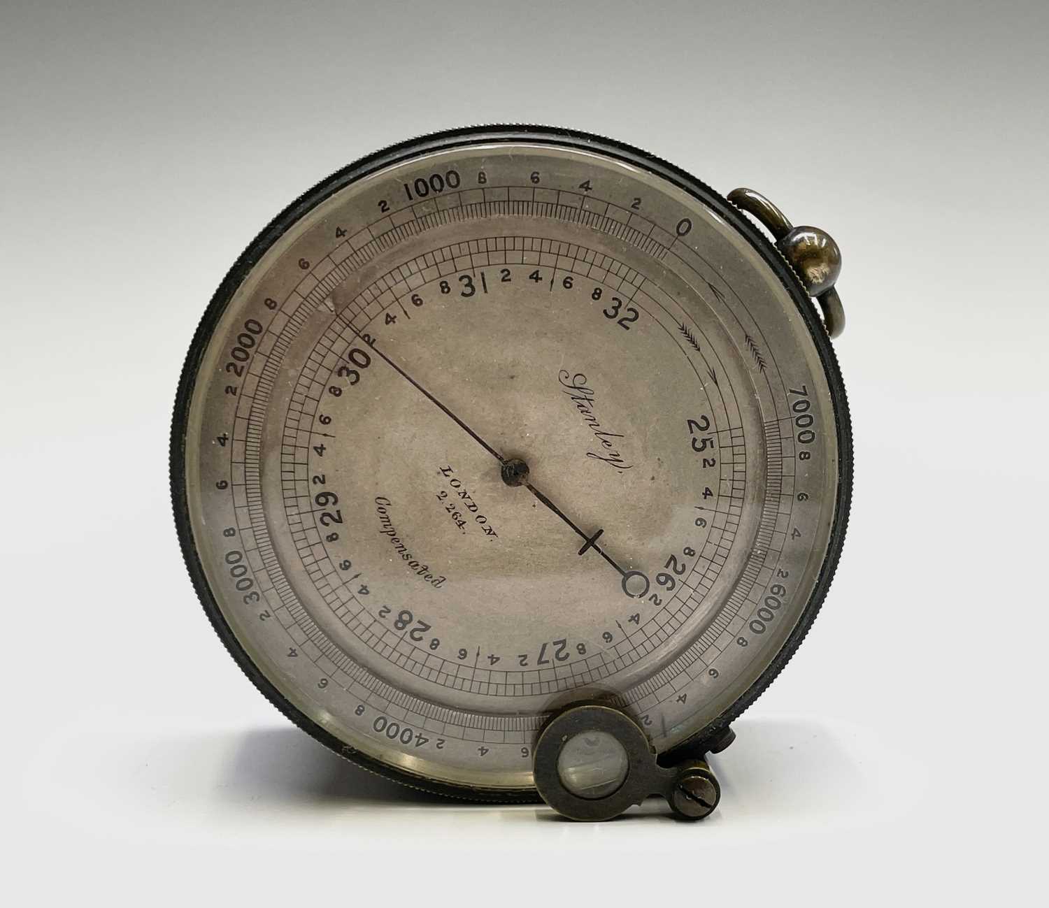 A Stanley brass cased pocket compensated barometer, with silvered dial, numbered 2.264, the back - Image 10 of 20