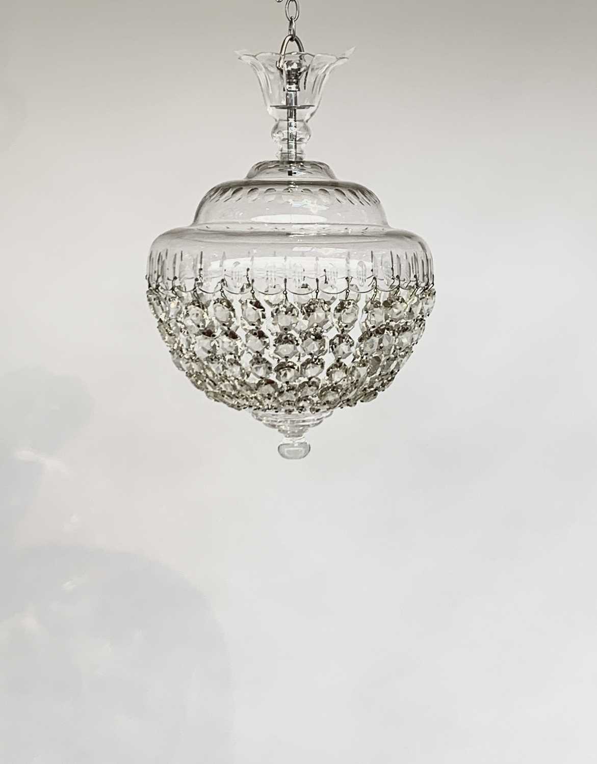 A cut glass electrolier, 20th century, with domed circular top and pendant bag drops, diameter - Image 7 of 8