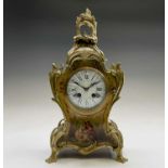 A French Vernis Martin style mantel clock, circa 1900, with floral and figural painted panels,