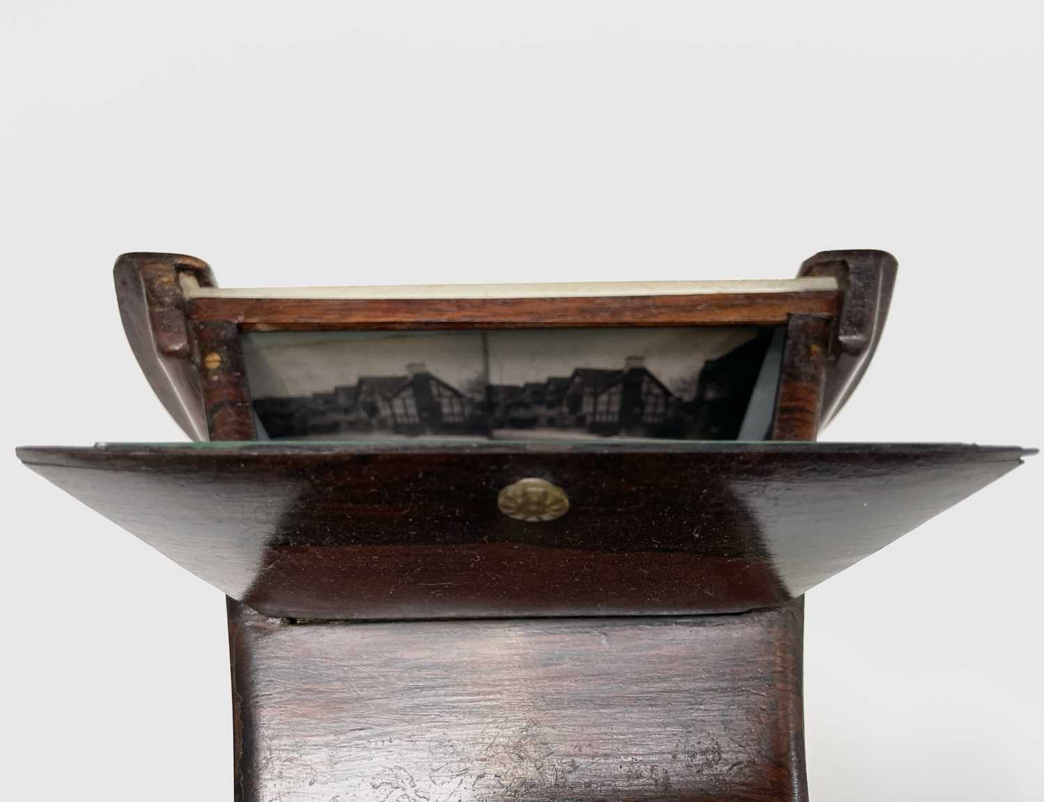 A Victorian Brewster pattern rosewood stereoscopic viewer, with attachment for fitting to a stand, - Image 2 of 4