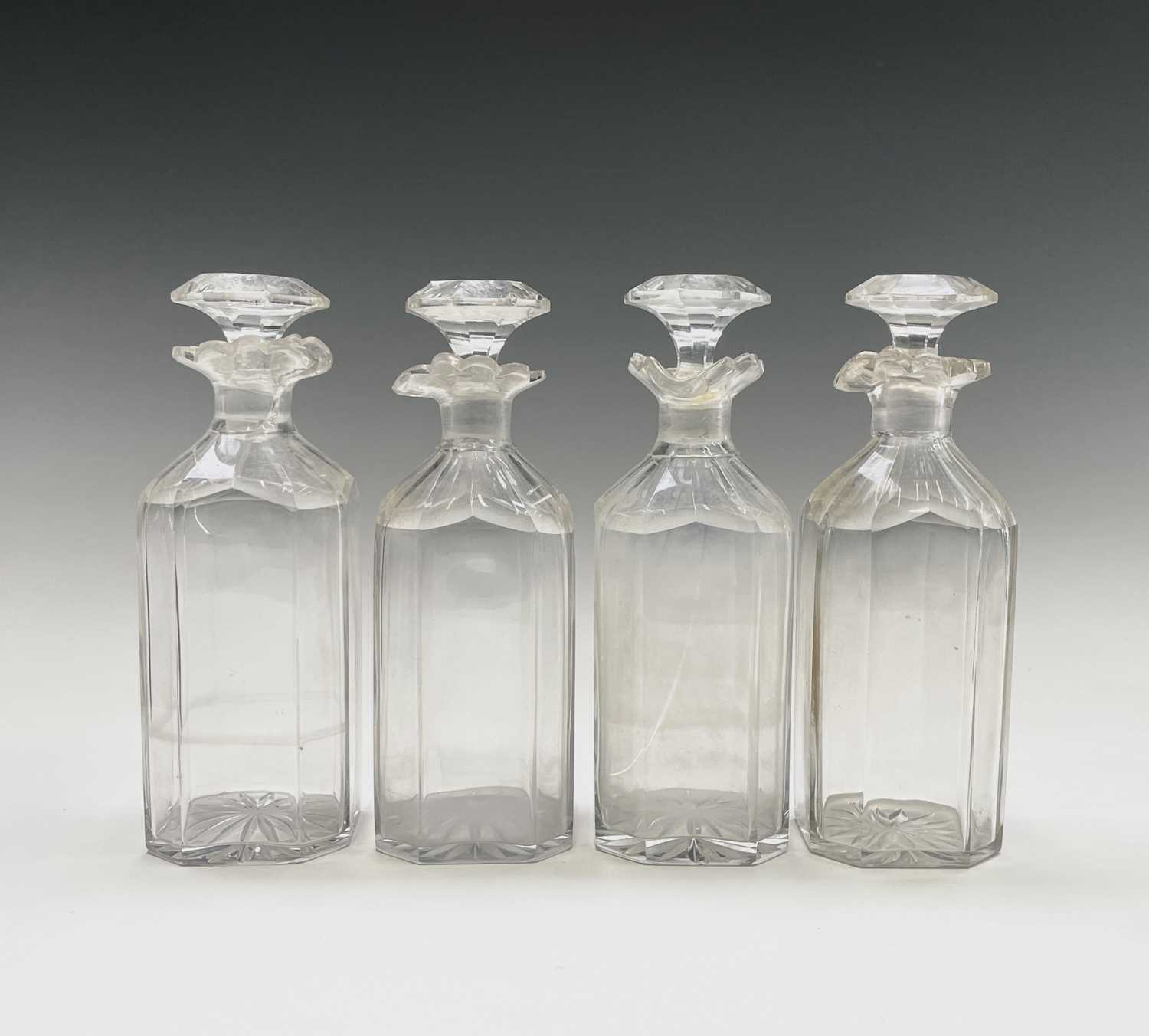 A satinwood and rosewood banded decanter box, early 19th century, containing four (of six) decanters - Image 5 of 13