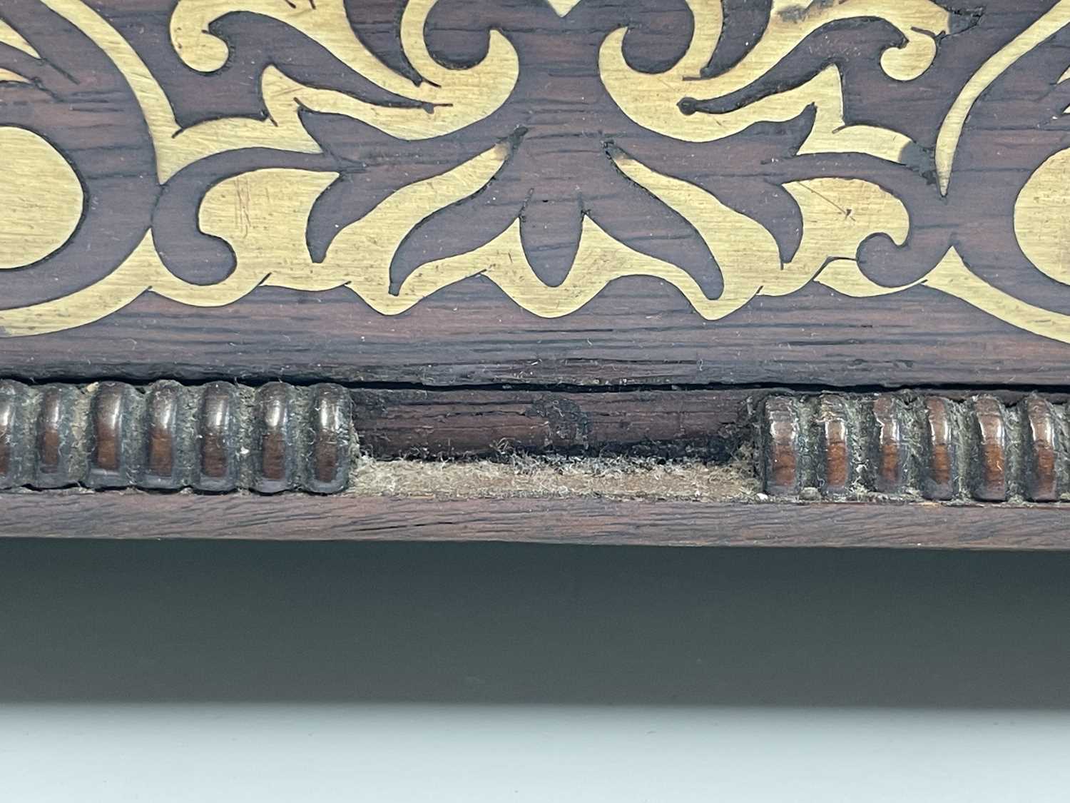 A Regency rosewood and cut brass inlaid box or casket, raised on bun feet, width 30cm. Provenance: - Image 3 of 6