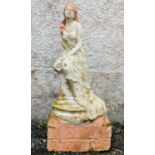 A garden sculpture of a woman seated on a column. Height 76cm.