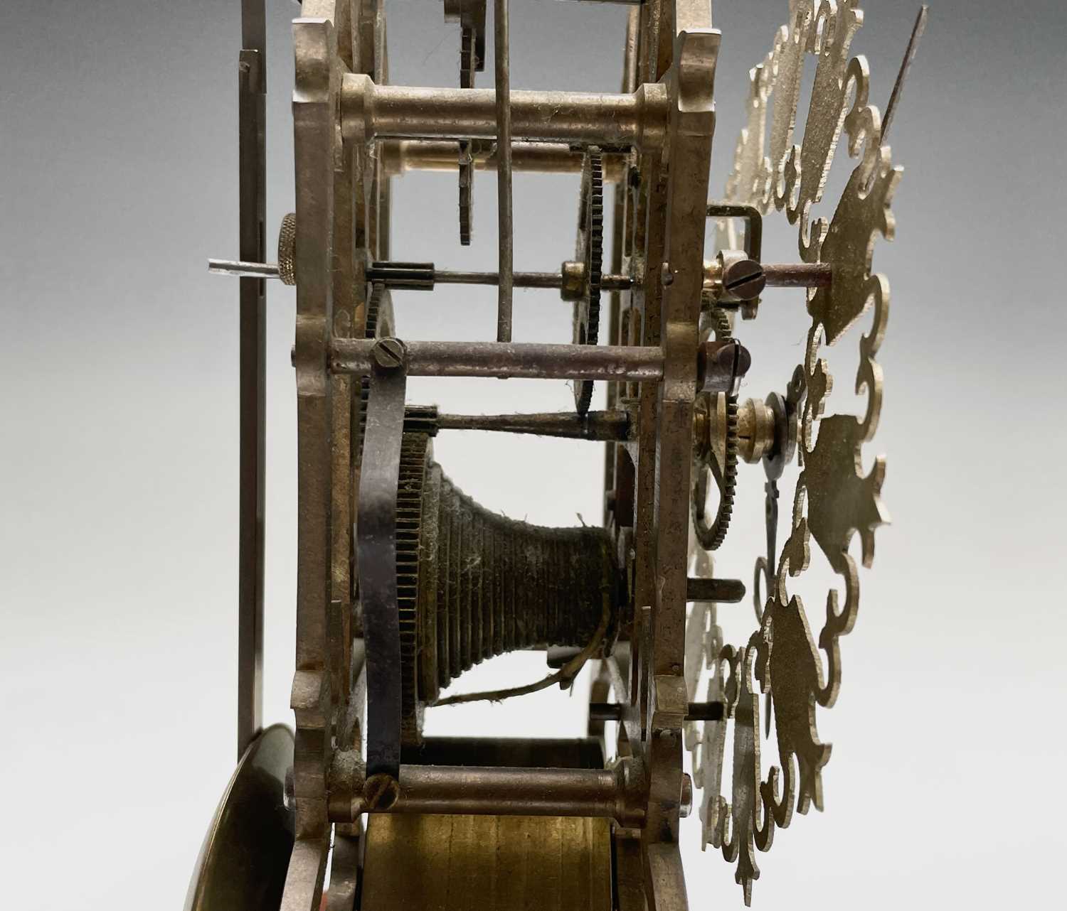 A brass cathedral skeleton clock, 20th century, with single fusee movement, striking on a bell, - Image 6 of 8