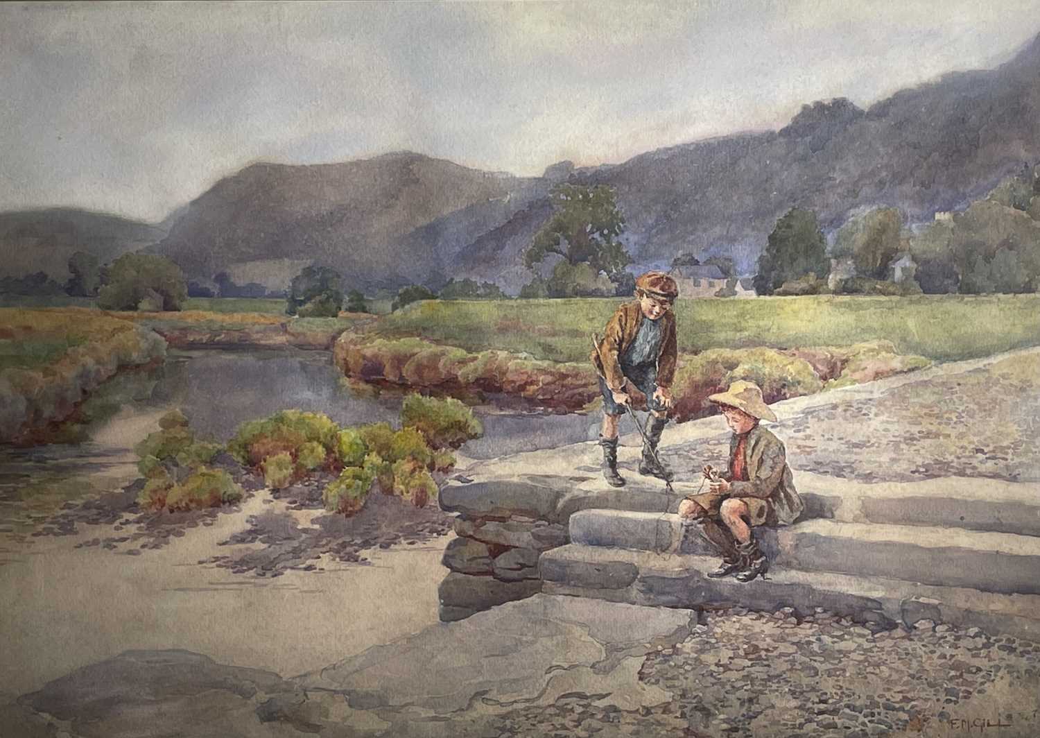 Florence M GILL (Exh. 1894-1926)Young AnglersWatercolour Signed33.5 x 47cm