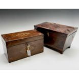 A George III mahogany rectangular tea caddy, with shell and urn inlaid decoration, width 27cm,