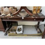 A Regency rosewood library table, fitted two frieze drawers and raised on rectangular end supports