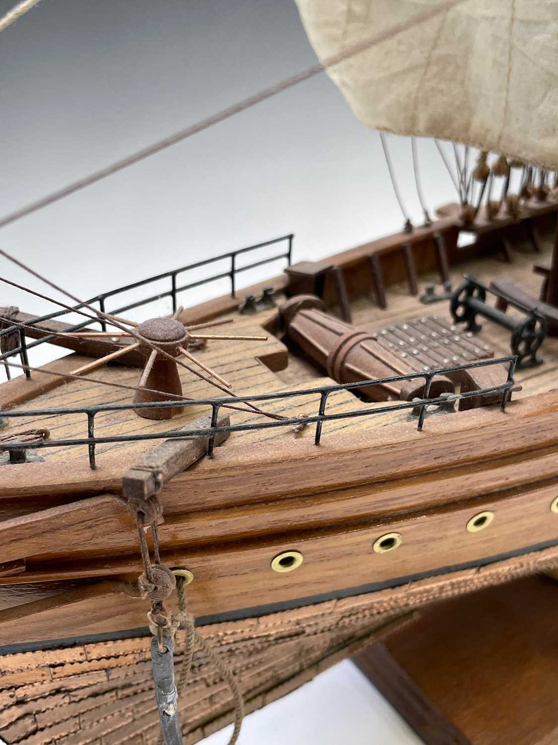 A wooden model of the clipper Cutty Sark, with copper clad hull, titled and mounted on a rectangular - Image 2 of 15