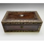 A Victorian rosewood and brass inlaid writing box, with fitted interior, width 40.5cm.