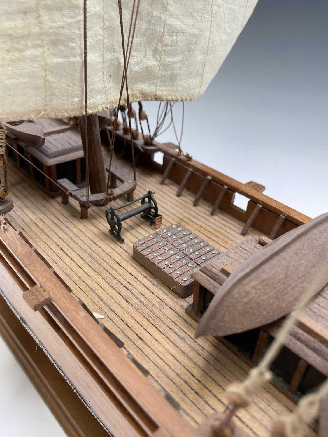 A wooden model of the clipper Cutty Sark, with copper clad hull, titled and mounted on a rectangular - Image 11 of 15