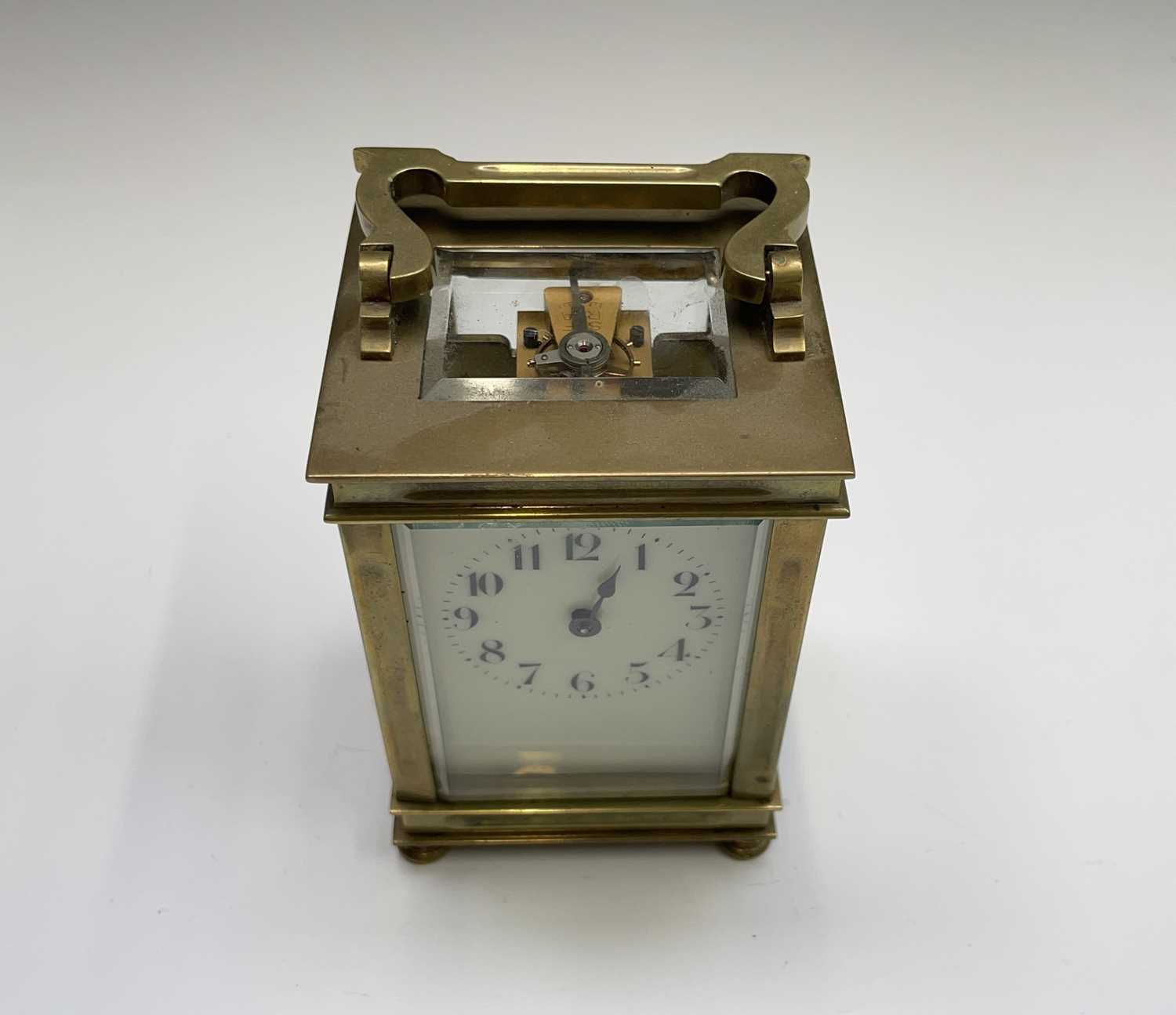 A French brass cased carriage clock, early 20th century, on turned feet, height 12.5cm. - Image 7 of 8