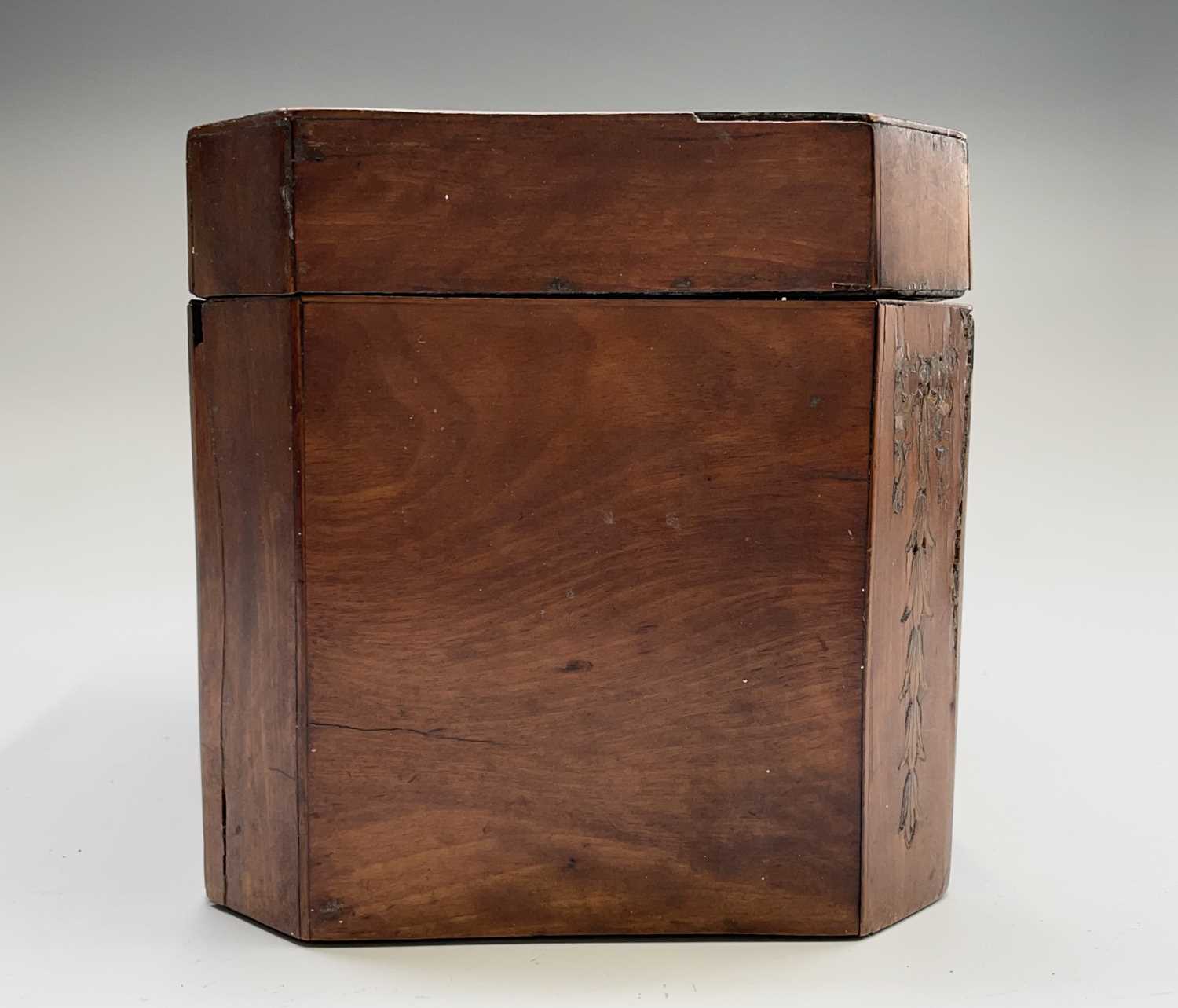 A George III satinwood and floral inlaid tea caddy, the lid opening to reveal a single internal - Image 5 of 17