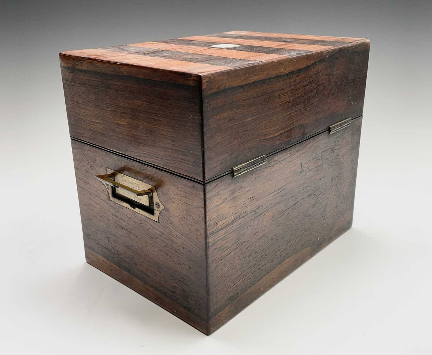 A satinwood and rosewood banded decanter box, early 19th century, containing four (of six) decanters - Image 2 of 13