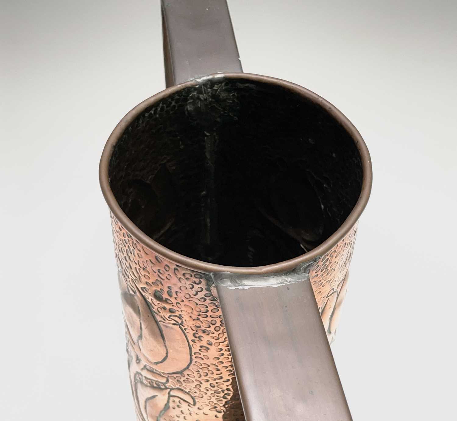 An Arts & Crafts period copper twin handled vase, the cylindrical body repousse decorated with - Image 2 of 10