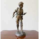A French gilt spelter figure of a young poacher, late 19th century, after Rancoulet, height 47cm.