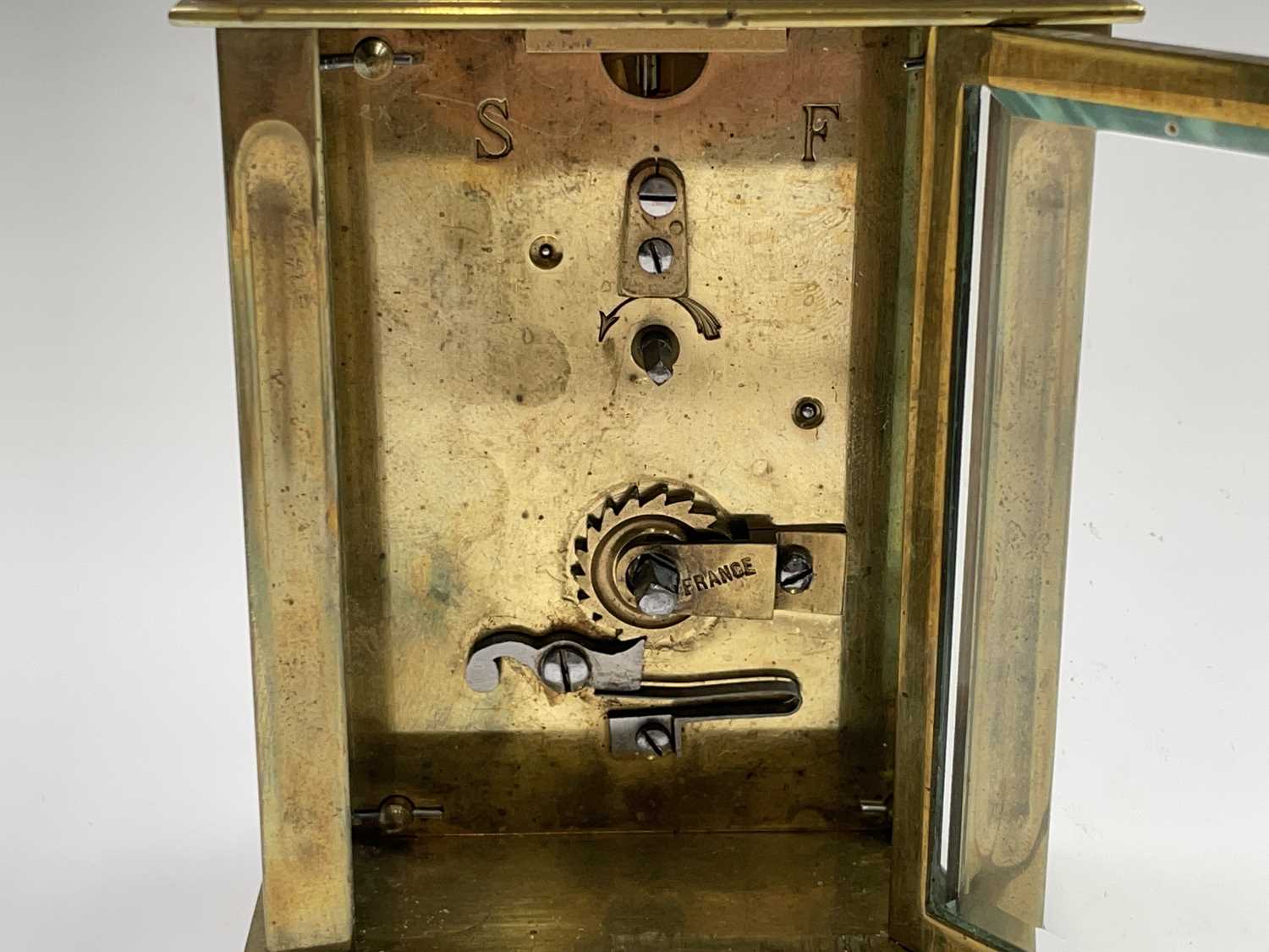 A French brass cased carriage clock, early 20th century, on turned feet, height 12.5cm. - Image 2 of 8