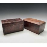 A late George III mahogany and crossbanded tea caddy, with two lidded compartments, width 29cm,