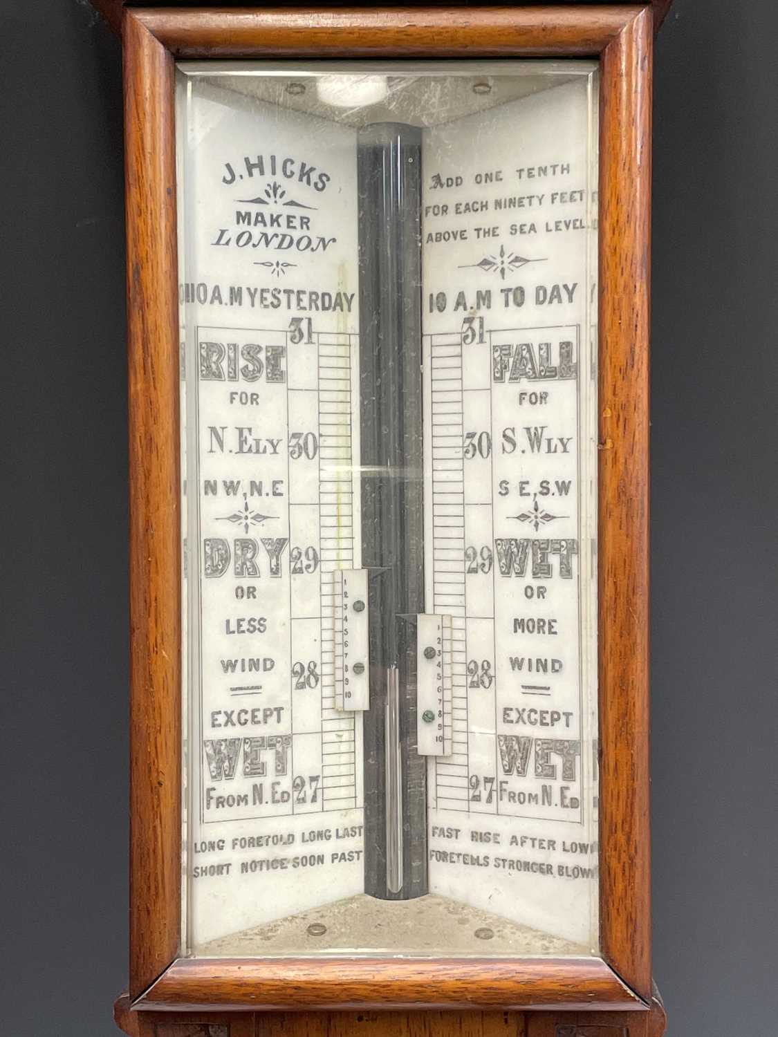 A Victorian walnut stick barometer, by J Hicks, London, with ivory scales, twin vernier indicators - Image 3 of 25
