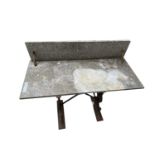 A Victorian cast iron stand with scroll and foliate decoration, fitted a marble top with raised