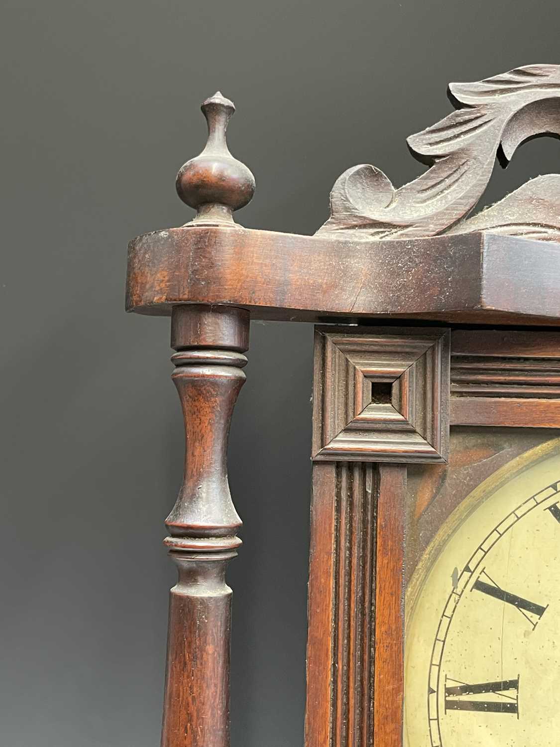 A Fattorini & Sons walnut wall clock, with white painted dial and turned column side supports, - Image 5 of 7