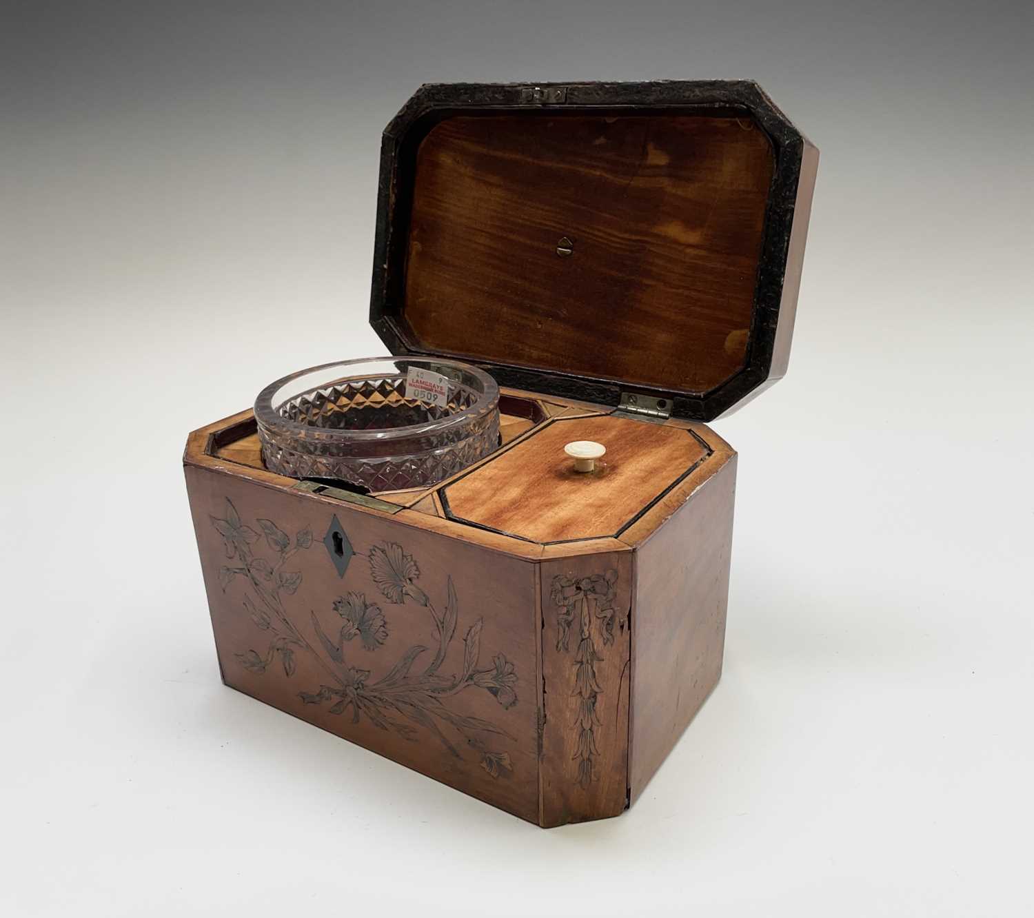 A George III satinwood and floral inlaid tea caddy, the lid opening to reveal a single internal - Image 15 of 17