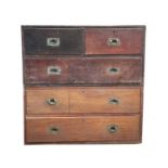 A Victorian mahogany military two-part chest, of two short and three long drawers with recessed