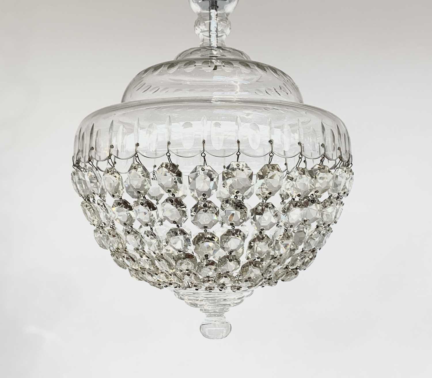 A cut glass electrolier, 20th century, with domed circular top and pendant bag drops, diameter - Image 4 of 8
