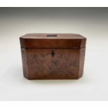 A George III satinwood and floral inlaid tea caddy, the lid opening to reveal a single internal