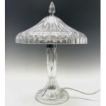 A Waterford crystal table lamp, with mushroom shade and vertically cut stem on circular foot, height