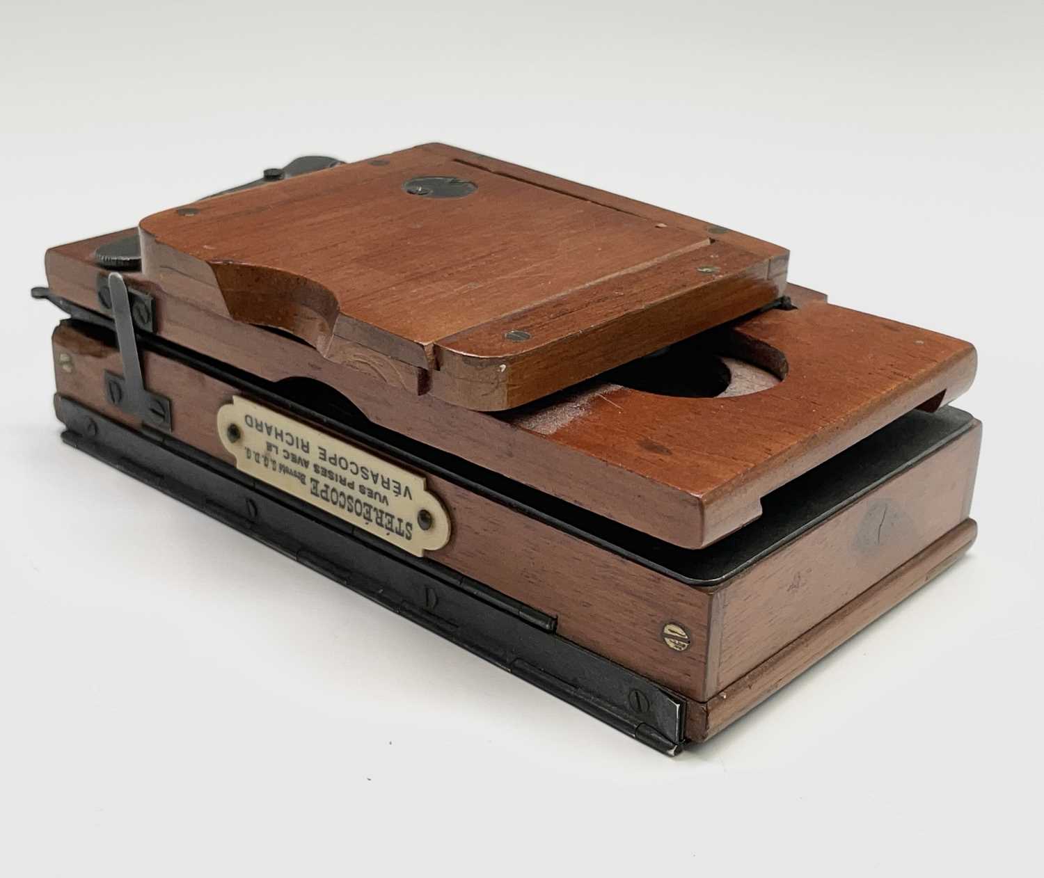 A mahogany folding stereoscope viewer, labelled for Verascope Richard, width 12.5cm, together with a - Image 12 of 13