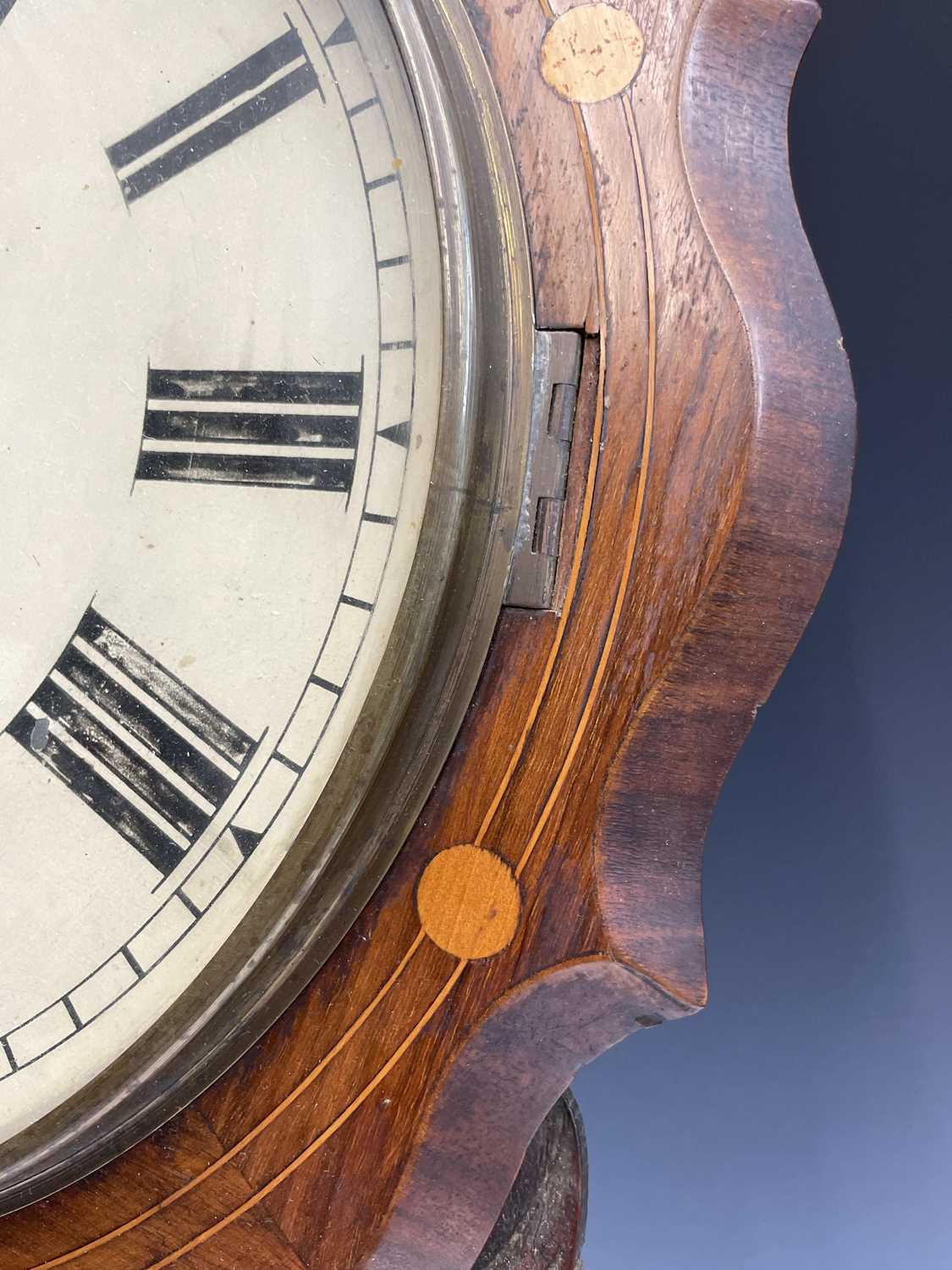 A Victorian walnut and inlaid drop-dial eight day wall clock, the painted dial signed Parker, - Image 4 of 9