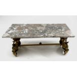 A mid century French bronze and marble coffee table in the Classical taste. Height 39cm, width 92cm,