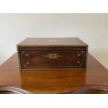 A late George III rosewood and brass bound campaign writing box, with fitted interior, width 42cm.