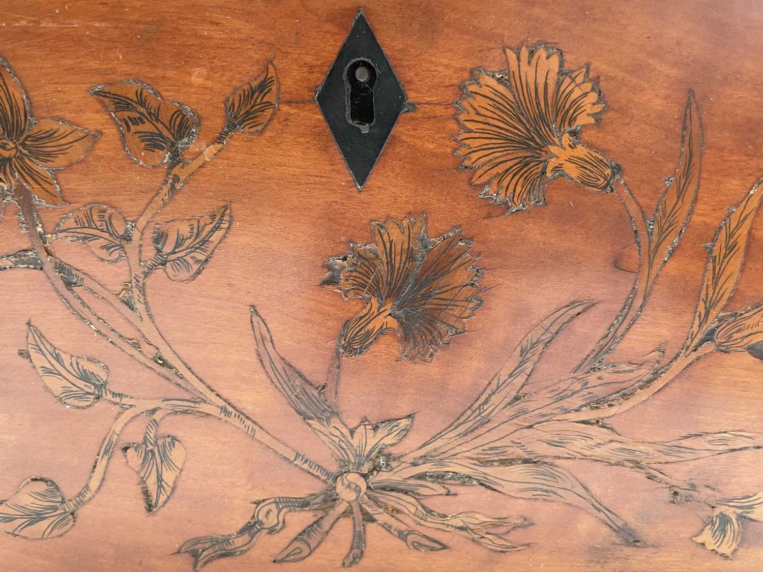 A George III satinwood and floral inlaid tea caddy, the lid opening to reveal a single internal - Image 12 of 17