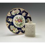 A Continental white porcelain tea caddy, 19th century, moulded with flowers and foliage, height