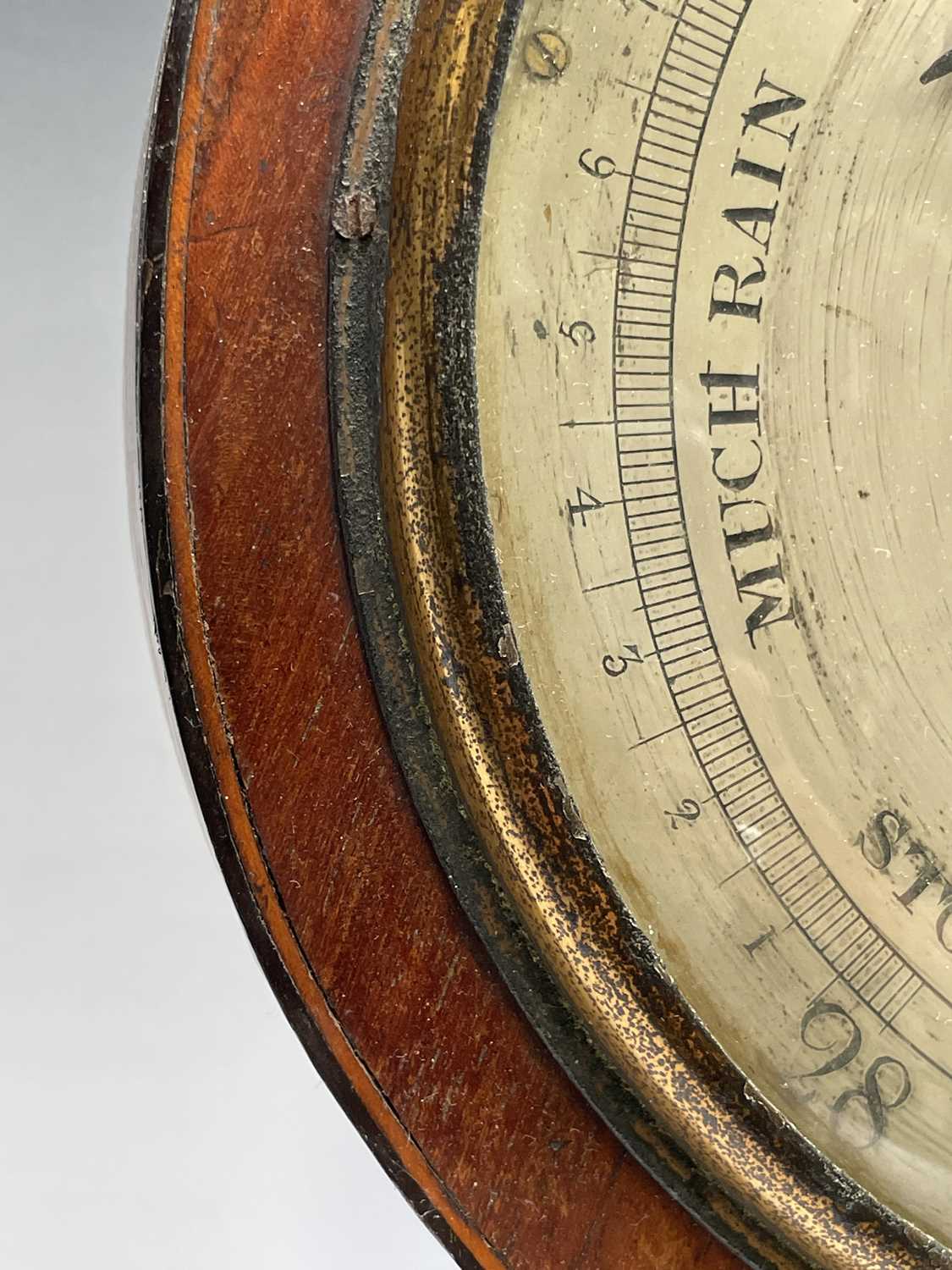 A George III mahogany wheel barometer, signed Alberna Scone Warrented Leeds. Height 96cm. - Image 9 of 9