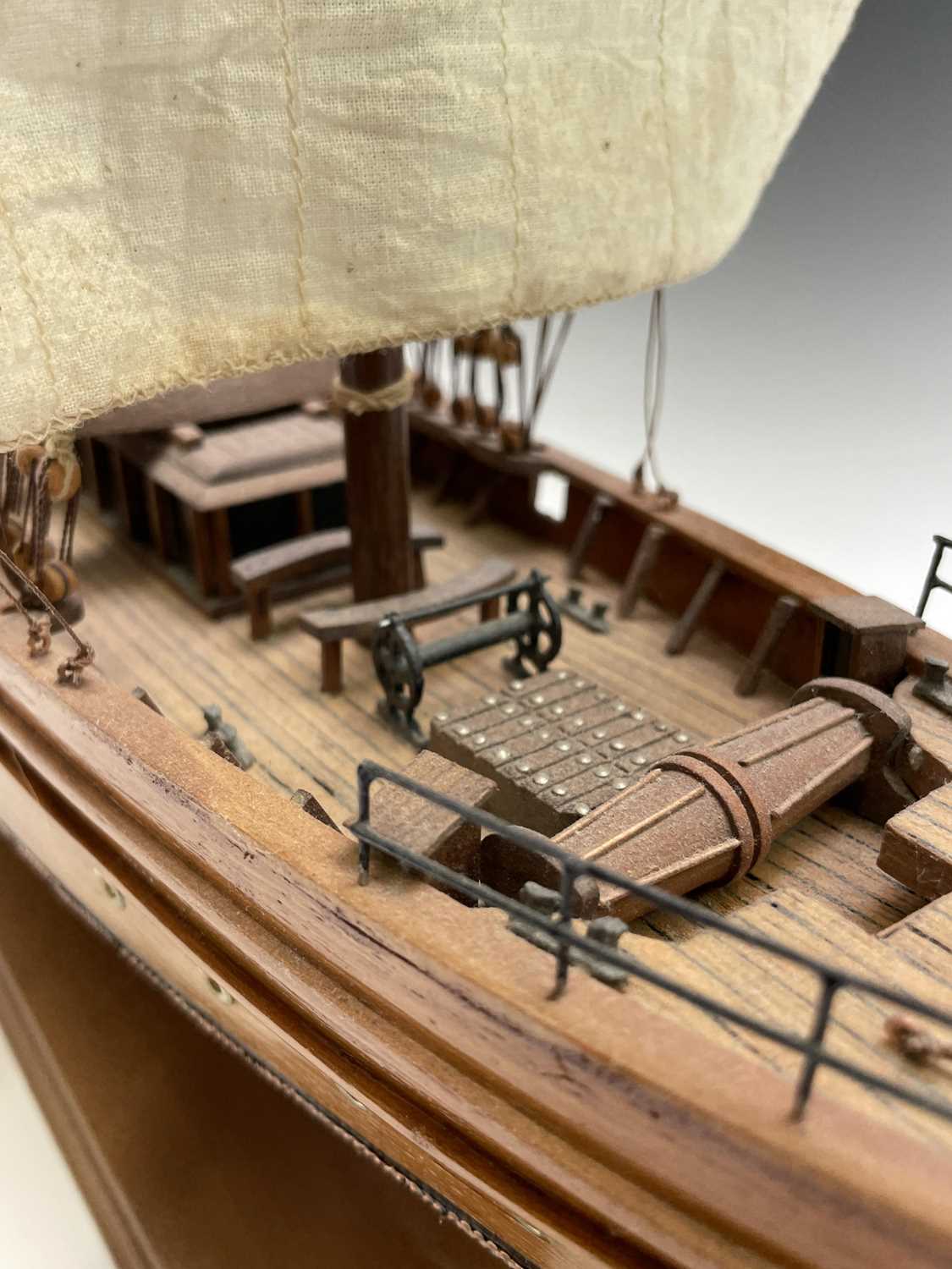 A wooden model of the clipper Cutty Sark, with copper clad hull, titled and mounted on a rectangular - Image 10 of 15