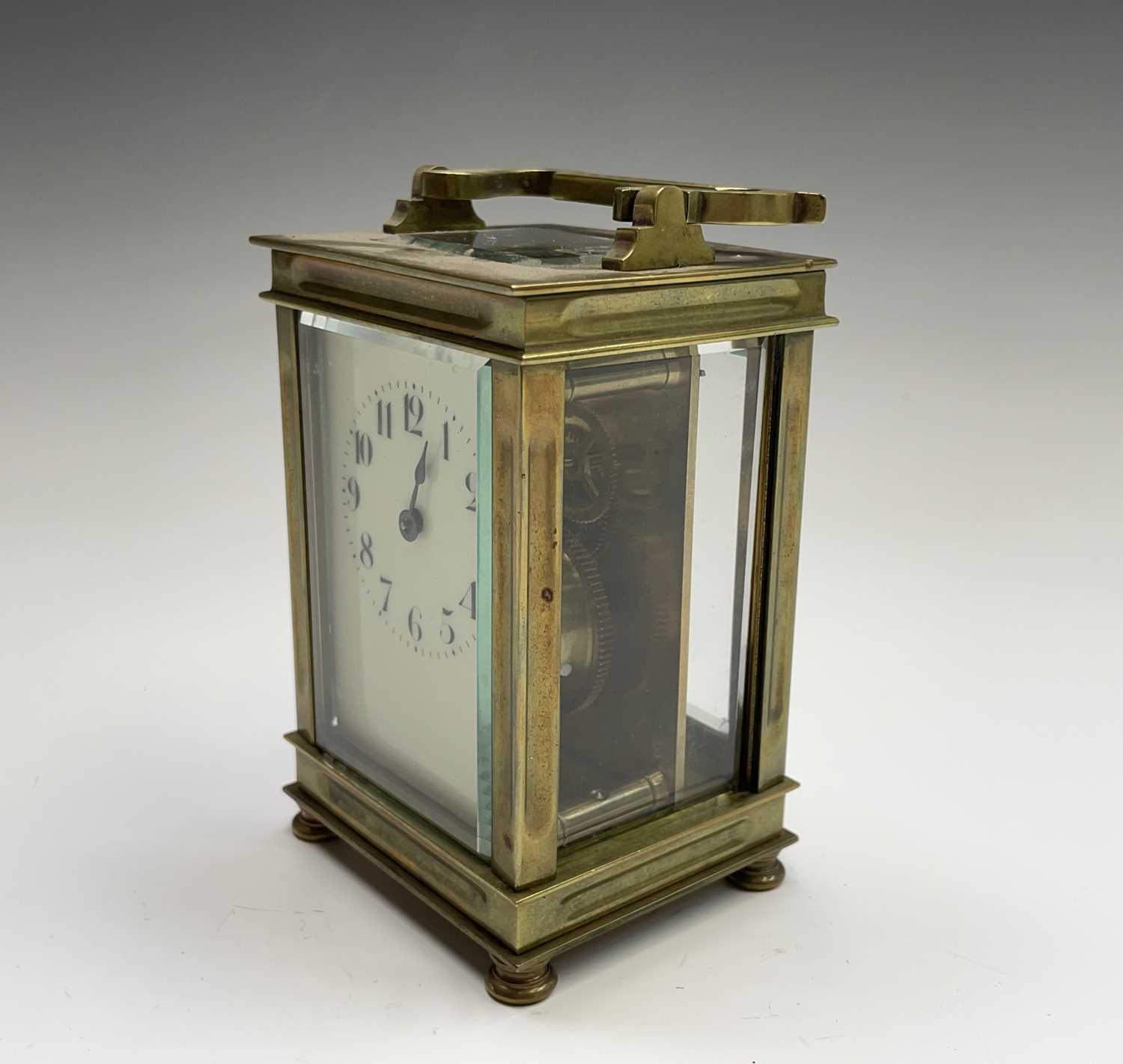 A French brass cased carriage clock, early 20th century, on turned feet, height 12.5cm. - Image 8 of 8