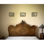 A French carved walnut bed, late 19th century, with quarter veneered head and footboard, overall